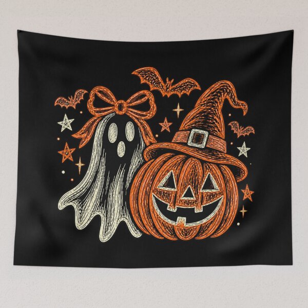 Item preview, Halloween Ghost and Witch Hat Pumpkin Sketch designed and sold by Suzu Comena.