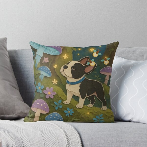 Item preview, Boston Terrier & Fireflies in an Enchanted Mushroom Forest designed and sold by Bossie Brand Apparel .