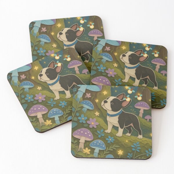 Item preview, Boston Terrier & Fireflies in an Enchanted Mushroom Forest designed and sold by Bossie Brand Apparel .