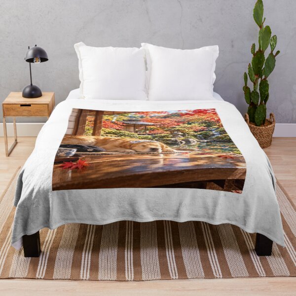 Item preview, Golden Retriever Relaxing in a Japanese Autumn Garden – Peaceful Dog Art designed and sold by CHANNELZIPANG.