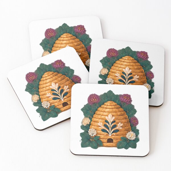 Item preview, Golden Bee Skep with Red Clover and Folk Flower designed and sold by H. Doucette Studio.