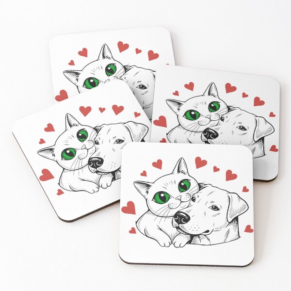 Item preview, Cat and Dog Love Hearts Cute Pet Friends Art designed and sold by Litely.