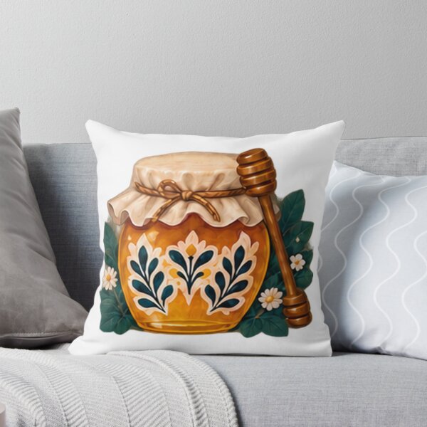 Item preview, Folk Painted Honey Jar with Cloth Lid and Dipper designed and sold by H. Doucette Studio.