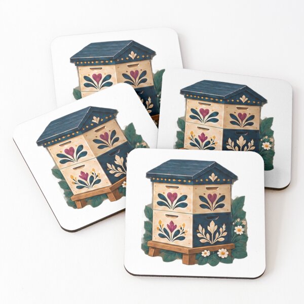 Item preview, Folk Painted Beehive Boxes with Navy Roof designed and sold by H. Doucette Studio.