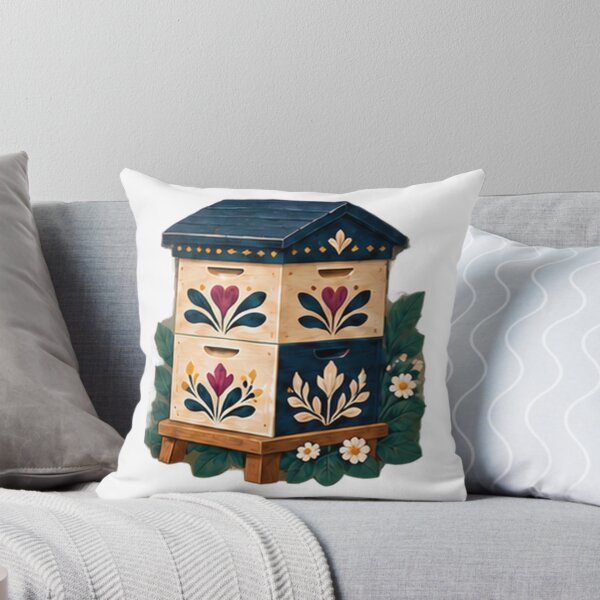 Item preview, Folk Painted Beehive Boxes with Navy Roof designed and sold by H. Doucette Studio.