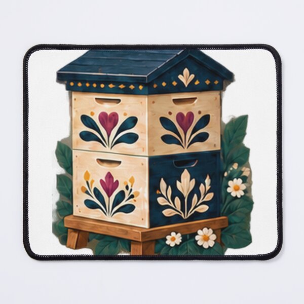 Item preview, Folk Painted Beehive Boxes with Navy Roof designed and sold by H. Doucette Studio.