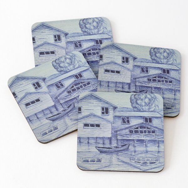 Item preview, Cozy Lake House Ballpoint Pen Sketch - Hand Drawn Cabin and Boat designed and sold by Sky-99.