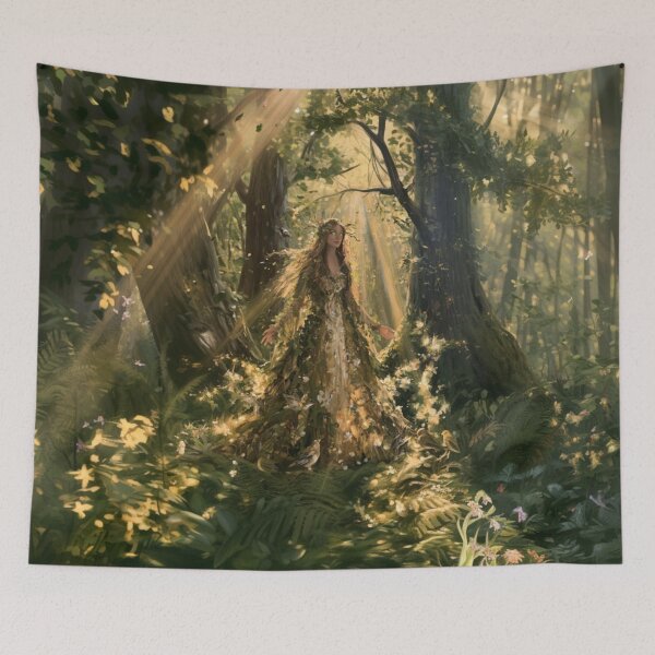 Item preview, A beautiful Dryad emerging gracefully from the trunk of an ancient oak tree within an enchanted forest bursting with life, Fantasy & Mythological Creatures designed and sold by CDC40.