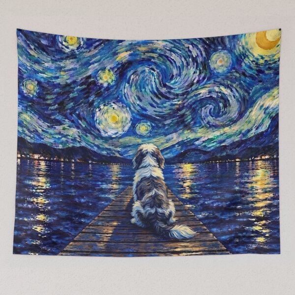 Item preview, Funny Sheepadoodle Starry Night Painting Bridge Star Mom Dad Kids designed and sold by FurryHavenPH.