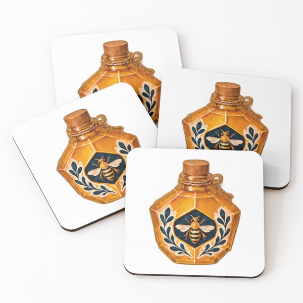 Item preview, Hexagonal Honey Bottle with Folk Bee Label designed and sold by H. Doucette Studio.