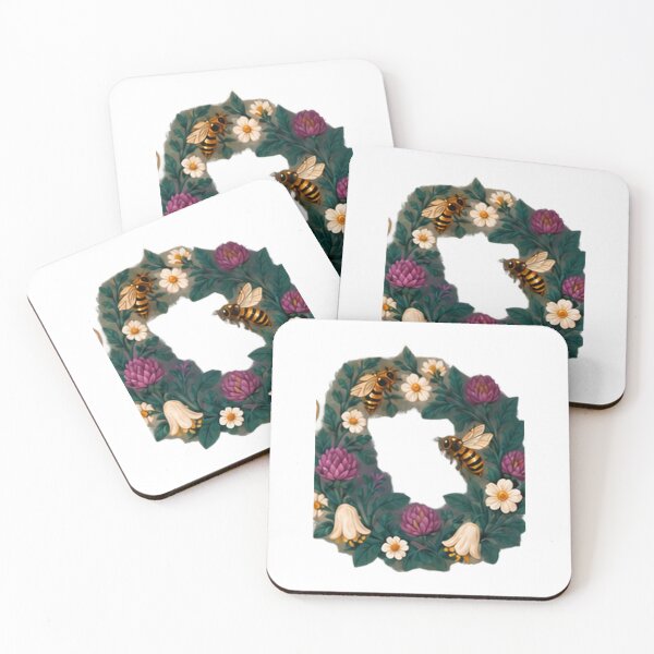 Item preview, Honeybees in a Clover and Wildflower Wreath designed and sold by H. Doucette Studio.