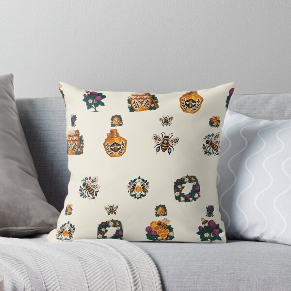 Item preview, Cream Honeybee Pattern with Honey Jars and Clover designed and sold by H. Doucette Studio.