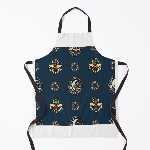 Item preview, Navy Celestial Bee Pattern with Moons and Queens designed and sold by H. Doucette Studio.