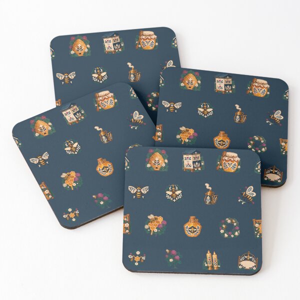 Item preview, Navy Beekeeping Pattern, Hives, Honey Jars and Bees designed and sold by H. Doucette Studio.