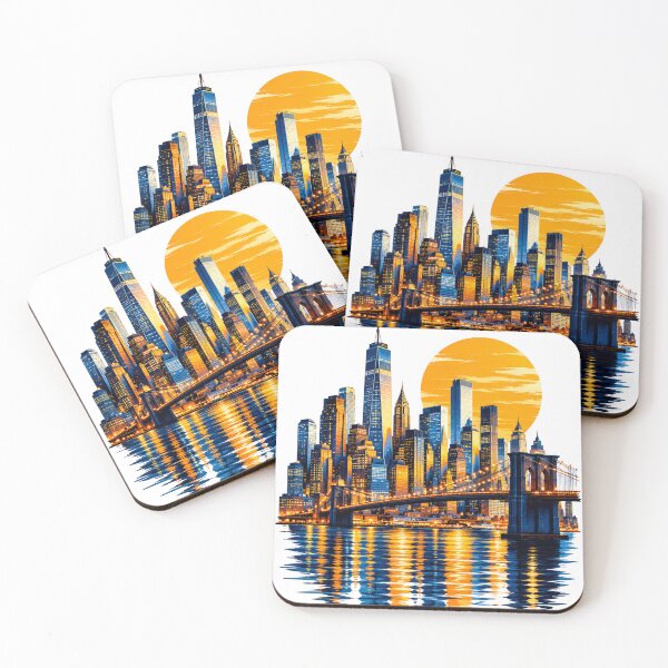 Item preview, New York City Skyline and Brooklyn Bridge Sunset Art designed and sold by Designova10.
