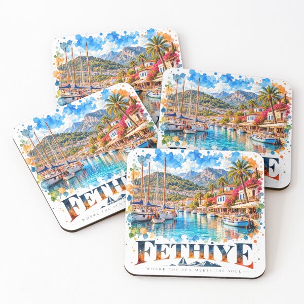 Item preview, Fethiye Turkey Watercolor Travel Art – Mediterranean Marina Vintage Souvenir designed and sold by DreamPaw Studio.