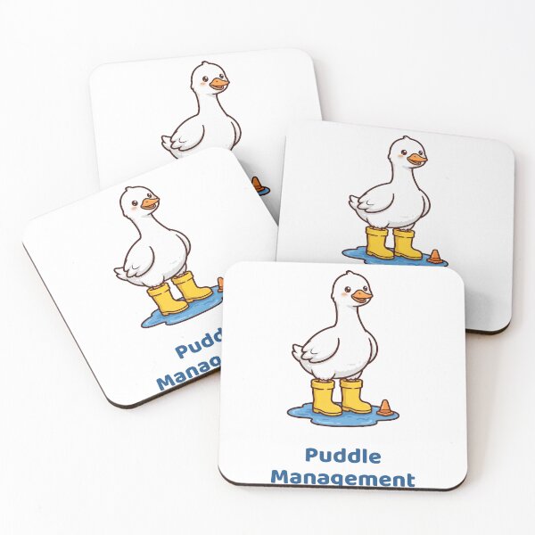 Item preview, Puddle Management, Goose in Yellow Rain Boots Guarding a Puddle With a Warning Cone designed and sold by ElicitaDesign.