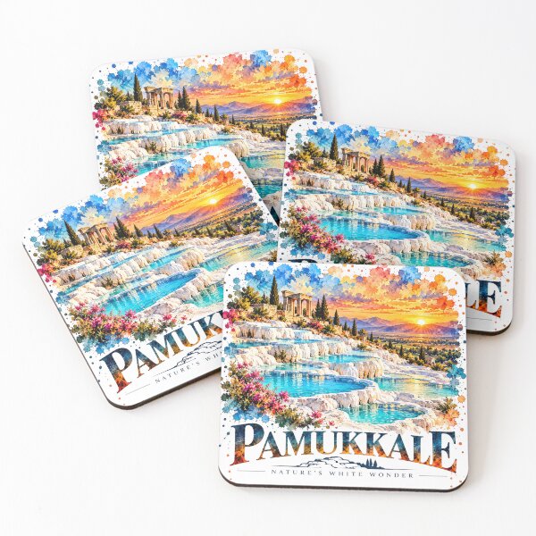 Item preview, Pamukkale Turkey Watercolor Travel Art – Travertine Pools Vintage Souvenir designed and sold by DreamPaw Studio.