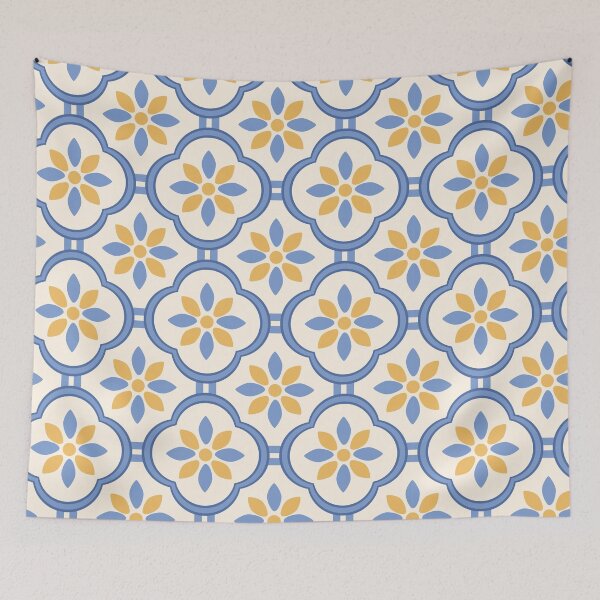 Item preview, Portuguese Azulejo Tile Pattern Blue and Yellow designed and sold by Cole's Design.