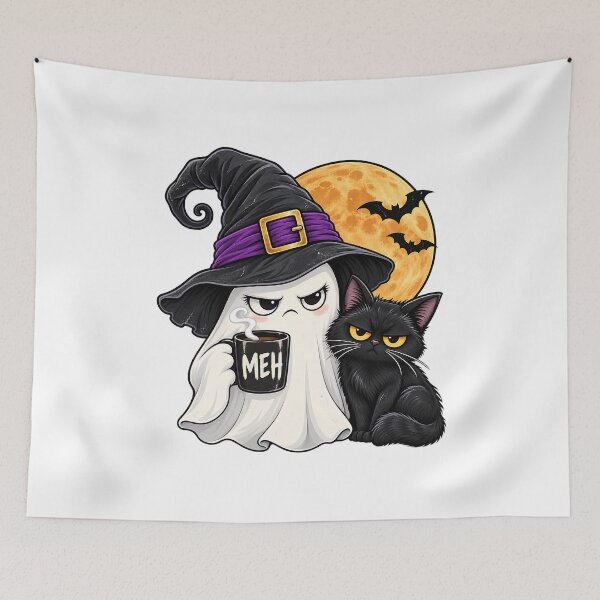 Item preview, Meh Ghost Witch Black Cat Halloween Coffee designed and sold by DesignArtist.ia.