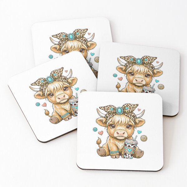 Item preview, Cute Highland Cow Drink Coffee Leopard Bow Western Cowgirl designed and sold by khdmalakarak.