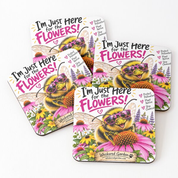 Item preview, I'm Just Here for the Flowers! | Funny Bumblebee Pollinator Art designed and sold by Whiskered Garden Studio.