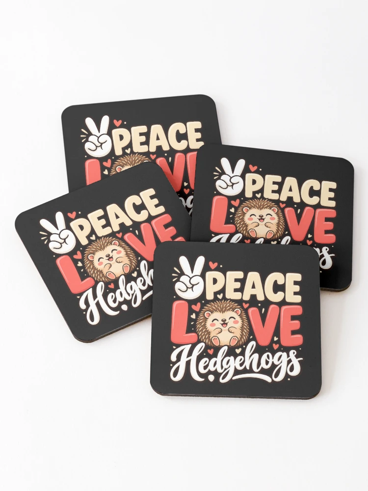 Thumbnail 1 of 5, Coasters (Set of 4), Peace Love Hedgehogs designed and sold by ROUX-ART.