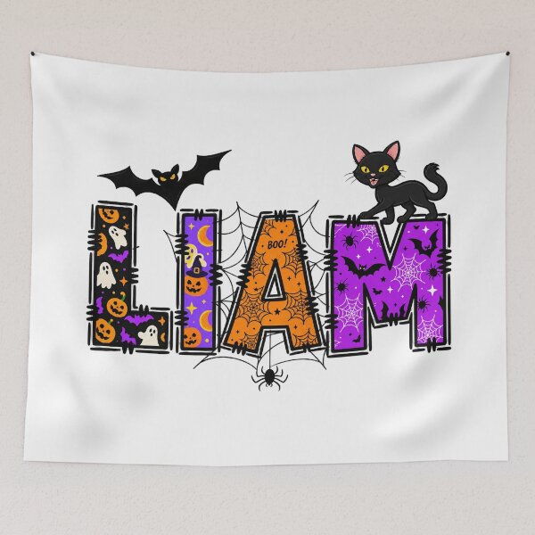 Item preview, Liam Halloween Letters Black Cat Pumpkin Bats designed and sold by hoganpineda.