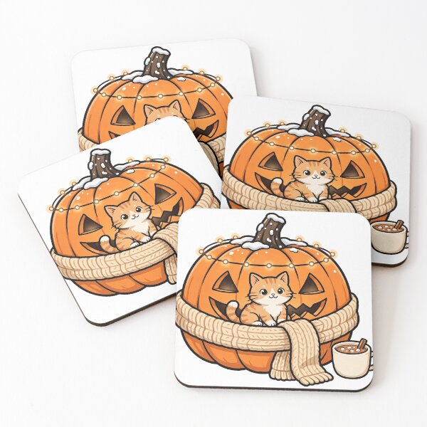 Item preview, Pumpkin Cat Winter Swap, Cat in a Jack-o-Lantern with Knitted Scarf and Cocoa Sticker designed and sold by ElicitaDesign.