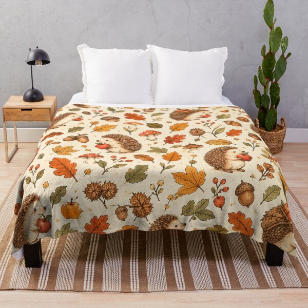 Item preview, Cute Hedgehogs and Autumn Leaves Pattern designed and sold by Haji Kamora.