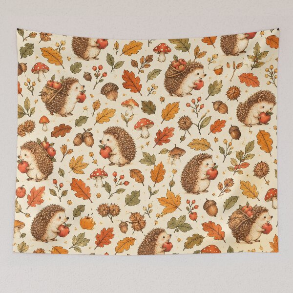 Item preview, Cute Hedgehogs and Autumn Leaves Pattern designed and sold by Haji  Kamora.