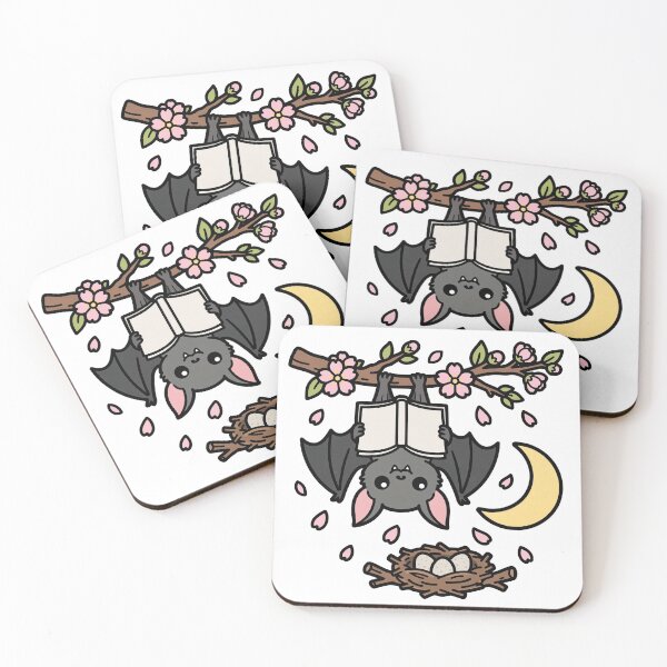 Item preview, Bat Reader Blossom Swap, Upside Down Bat Reading Under Cherry Blossom with a Nest of Eggs designed and sold by ElicitaDesign.