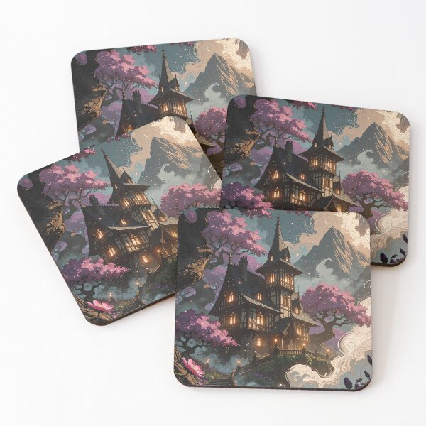 Item preview, Enchanted Gothic Mansion Beneath Pink Cherry Blossom Trees designed and sold by BorgSpareParts.