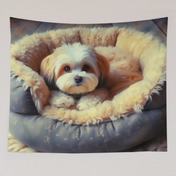 Item preview, Maltipoo Dog in Cozy Bed | Cute Fluffy Dog Art designed and sold by ksgraphics222.