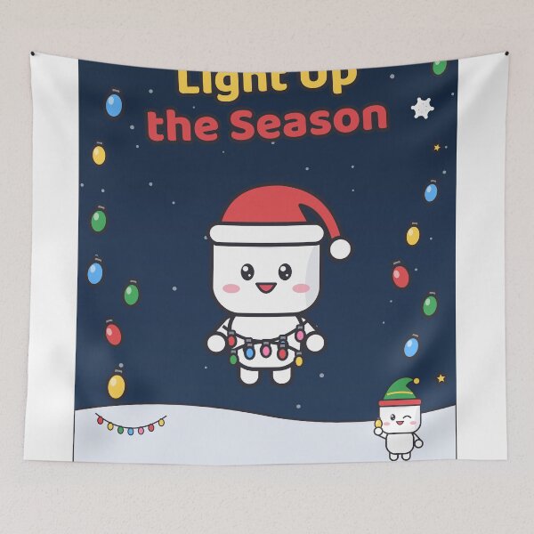 Item preview, Light Up the Season - Funny Marshmallow Pip Tangled in Christmas Lights designed and sold by BiMood.