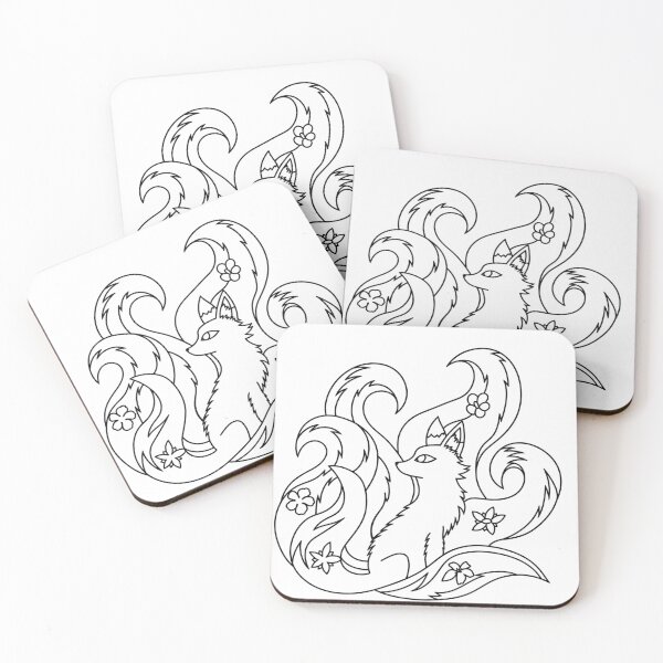 Item preview, Six-Tailed Kitsune Fox – Japanese Art and Flowers designed and sold by JardinAquarel.