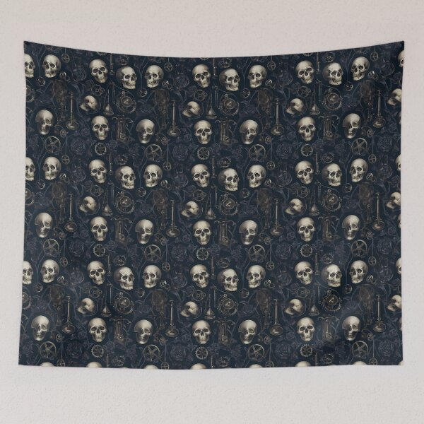 Item preview, Vintage Gothic Dark Botanical Skull Pattern 06 designed and sold by The Design Asset Station.