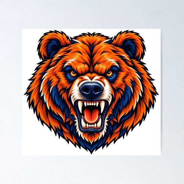Item preview, Fierce Bear Head Mascot Orange Navy Graphic designed and sold by Andramedia.