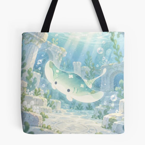 Item preview, Manta Ray Exploring Sunlit Underwater Stone Ruins designed and sold by AshiraCreations.