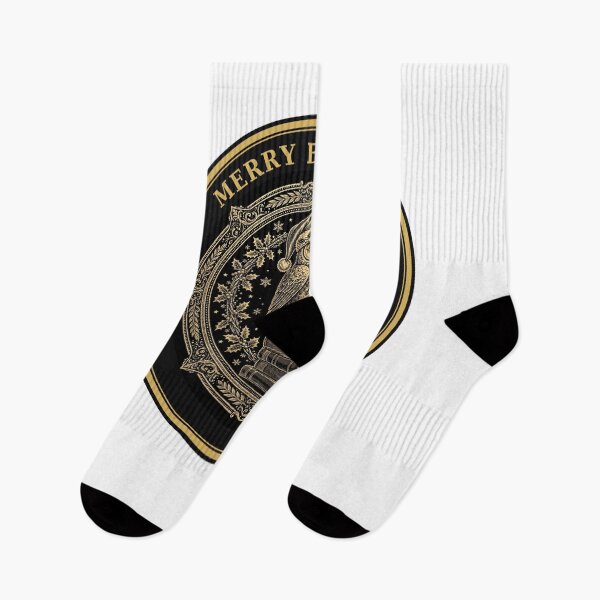 Item preview, Merry Bookmas – Owl with Glasses and Santa Hat on Books Gold Badge designed and sold by DRAWARTIST22.