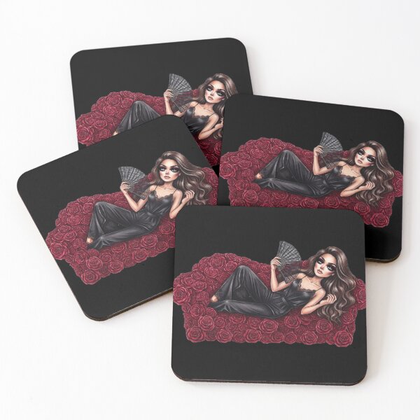 Item preview, Glamorous Girl With Fan On Red Roses Sofa Art designed and sold by MaRCAStro.