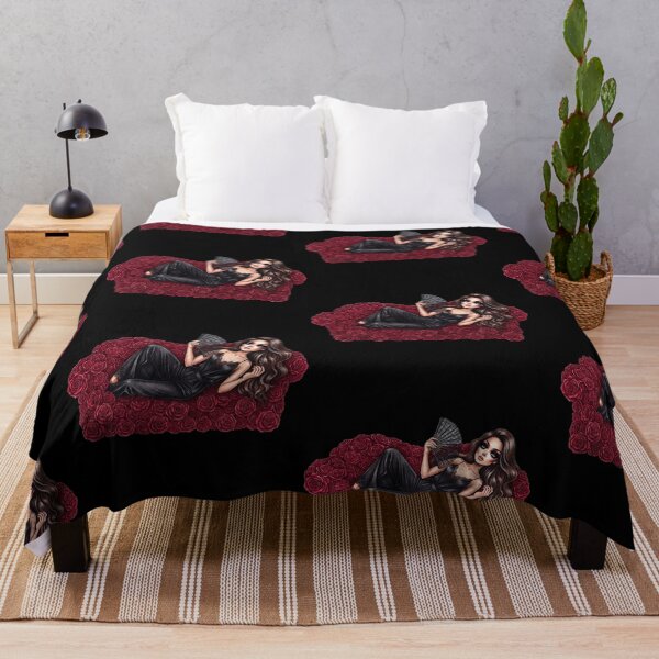 Item preview, Glamorous Girl With Fan On Red Roses Sofa Art designed and sold by MaRCAStro.