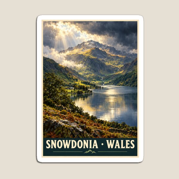 Item preview, Snowdonia Wales Vintage Travel Poster | Welsh Mountain & Lake Landscape Wall Art designed and sold by Grand Tour Posters.