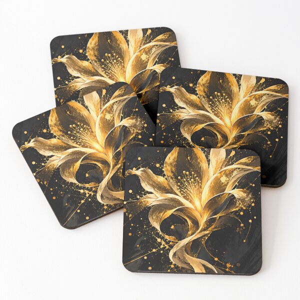 Item preview, Golden Bloom – Luxury Black and Gold Abstract Flower Art designed and sold by bauschberts.