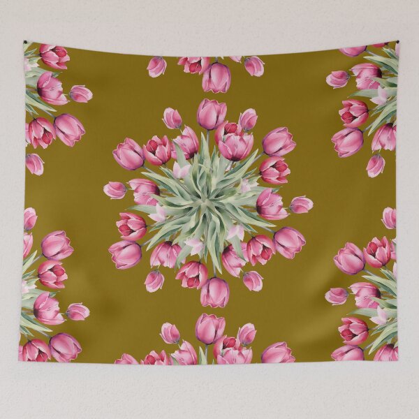 Item preview, Pink Tulip Wreath Antique Gold Seamless Pattern Art designed and sold by ​Jyoti Digital Artist.