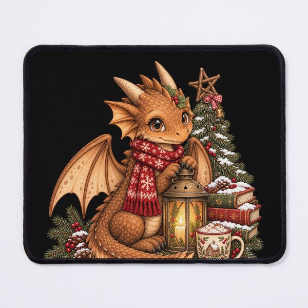 Item preview, Cozy Christmas Brown Dragon with Winter Lantern and Christmas Tree designed and sold by Hatchling Hollow.
