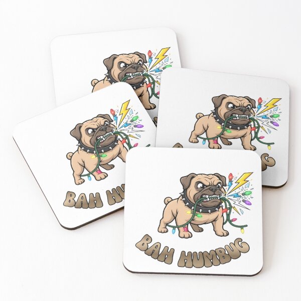 Item preview, Bah Humbug Pug Tangled in Christmas Lights designed and sold by ZeroContextArt.