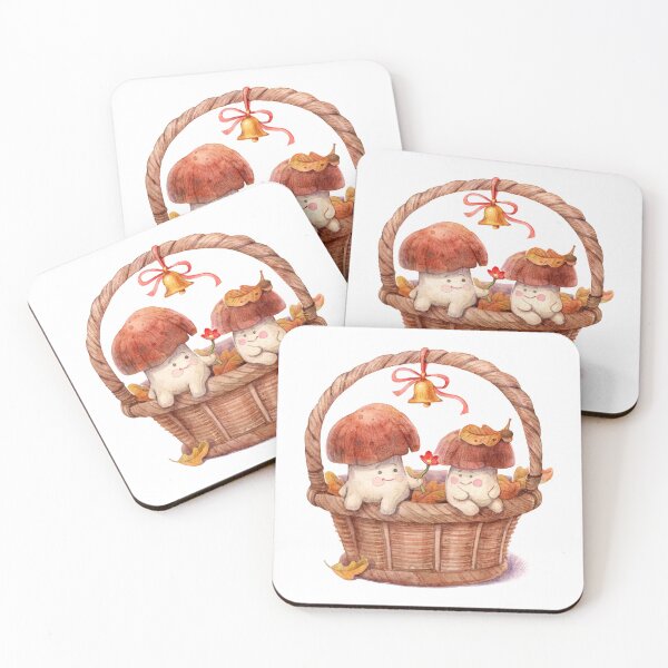Item preview, Cute Mushroom Couple in Autumn Basket designed and sold by White Rabbit Design .