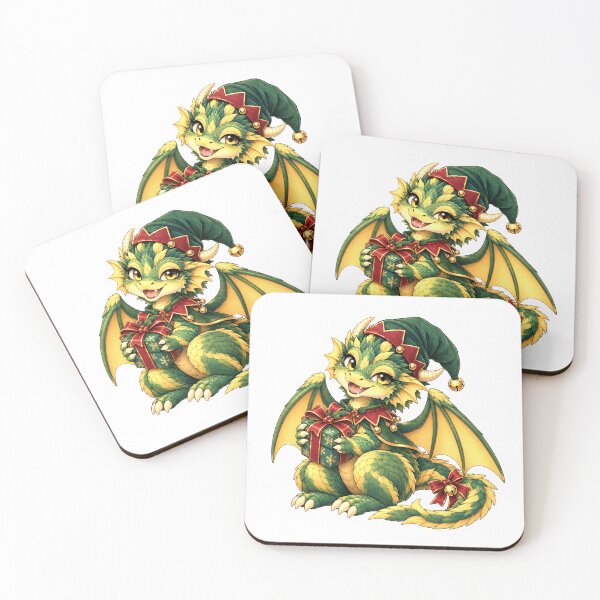 Item preview, Cute Christmas Elf Baby Dragon with Elf Hat and Gift designed and sold by Hatchling Hollow.