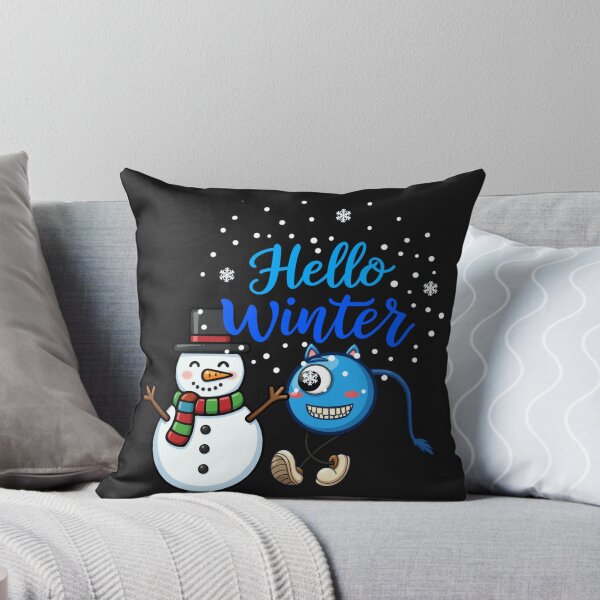 Item preview, Hello Winter Cute Snowman and Blue Monster designed and sold by Inka Moon Design.